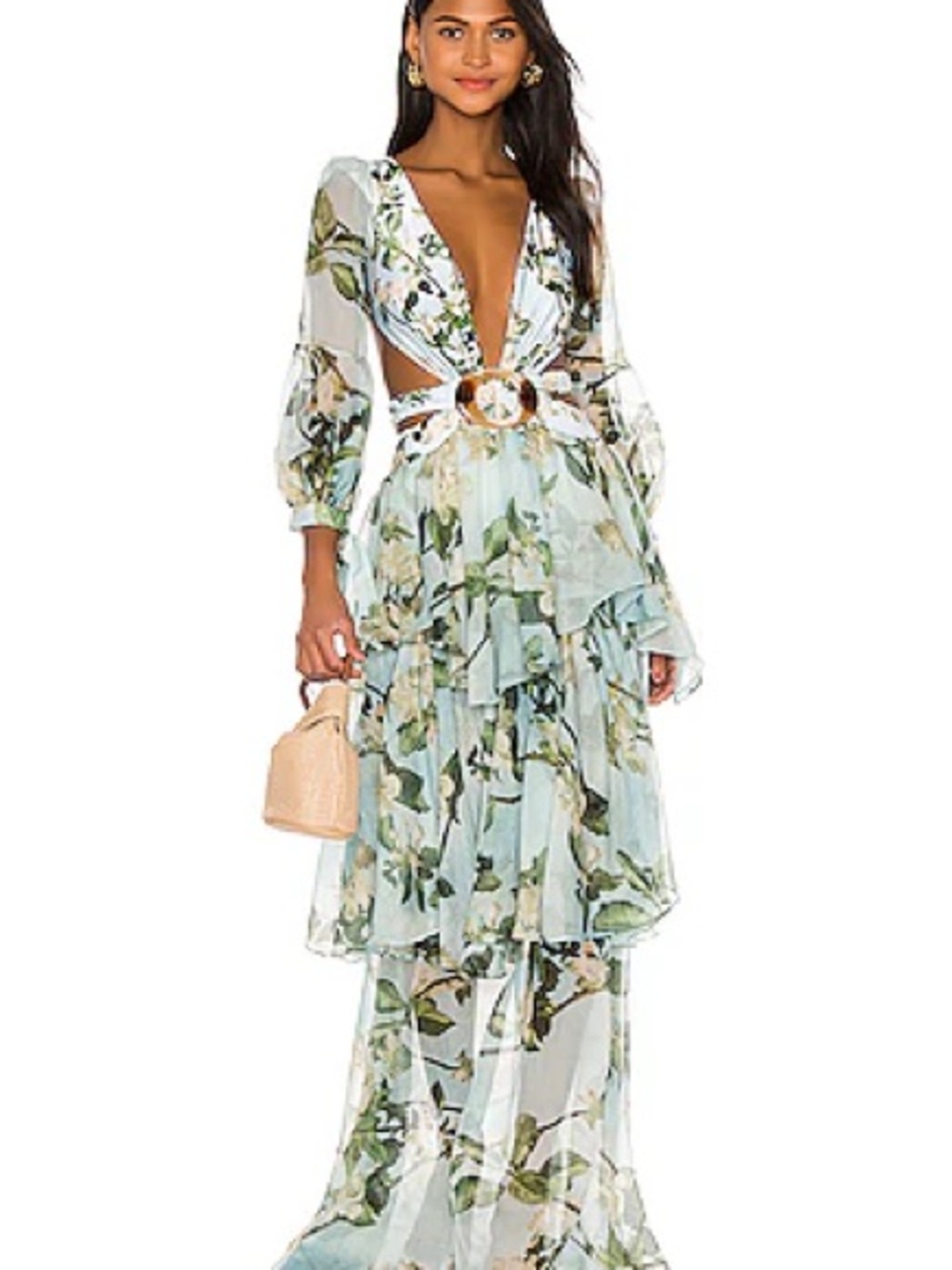 PatBo Floral Tiered Cutout Maxi Dress in Light Blue
